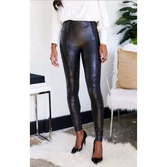 SPANX Faux Leather Hip-Zip‎ Leggings Black Size M - Picture 1 of 12